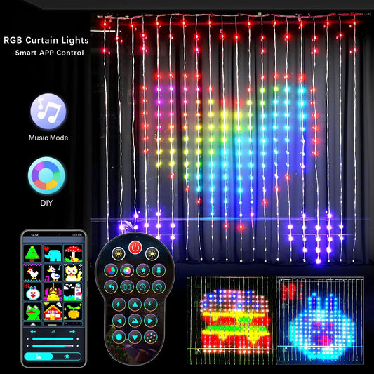 Luces LED RGB inteligentes para Navidad: Control por Bluetooth y pantalla de imágenes. ¡Decora tu fiesta o boda con estilo!