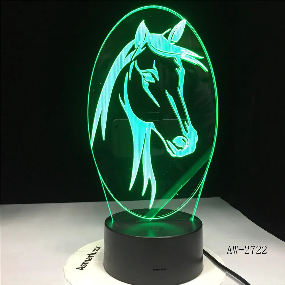 "Lámpara de Mesa 3D con Caballo: Luz Nocturna LED que Cambia de 7 Colores, USB, Luces de Navidad, Lámpara para Bebés, Niños y Noches de Sueño