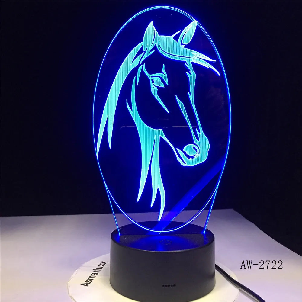 "Lámpara de Mesa 3D con Caballo: Luz Nocturna LED que Cambia de 7 Colores, USB, Luces de Navidad, Lámpara para Bebés, Niños y Noches de Sueño