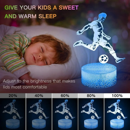 Lámpara LED Nocturna para Niños - Ilusión 3D de Fútbol con 7 Cambios de Color