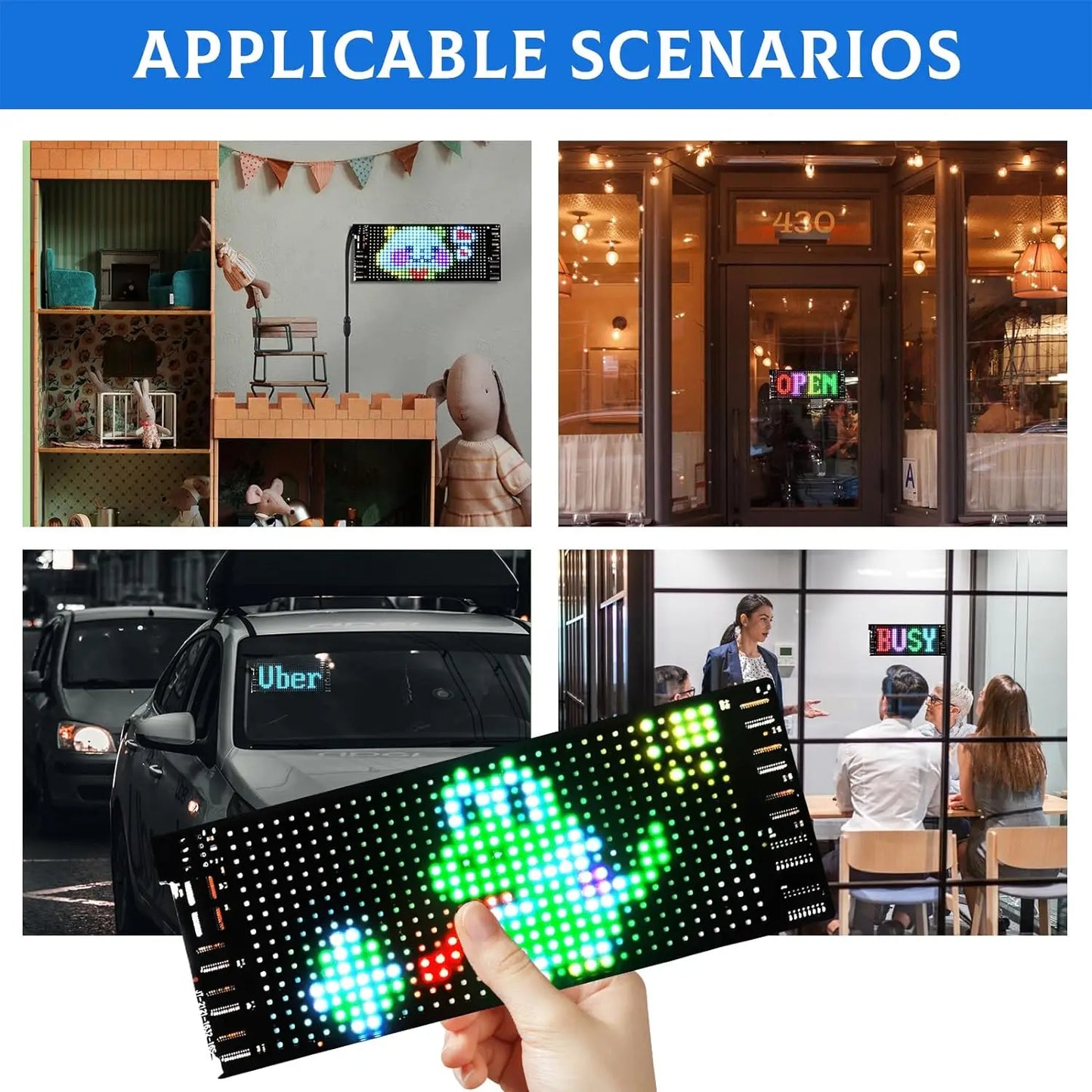 Letrero LED Brillante Gotus: Animado, Programable y Controlado por Bluetooth para Autos Uber y Publicidad