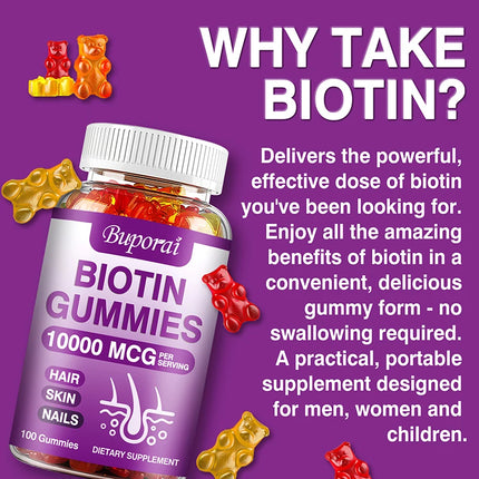 Gomitas de Biotina 10.000 mcg – Cabello, Piel y Uñas Fuertes