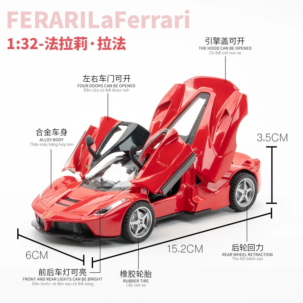 Modelo a Escala 1:32 de Ferrari LaFerrari de Aleación, Réplica de Coche de Juguete con Sonido y Luz - Regalo Ideal para Niños