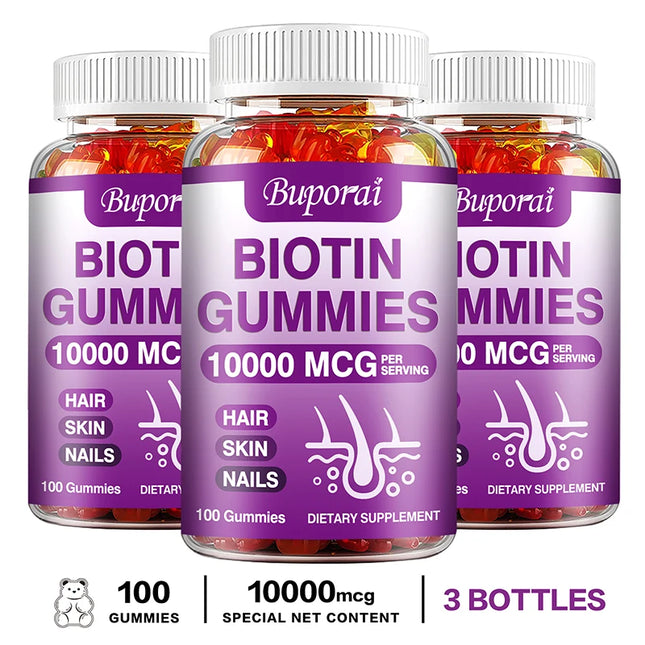 Gomitas de Biotina 10.000 mcg – Cabello, Piel y Uñas Fuertes