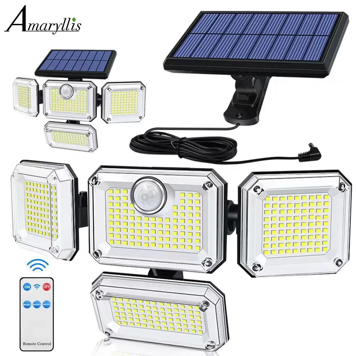 Lámpara Solar 20W 122/333 LED IP65 Impermeable para Jardín Exterior/Interior con Cabezal Ajustable y Ángulo Amplio de Iluminación en 3 Modos