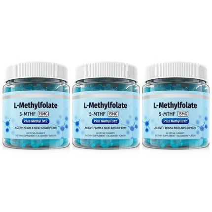 Gomitas de L-Metilfolato 5-MTHF con Metil B12, B1, B2, B6, Complejo B, Vitaminas, Apoyo Nutricional Diario General
