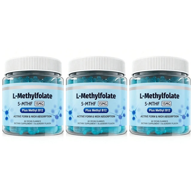 Gomitas de L-Metilfolato 5-MTHF con Metil B12, B1, B2, B6, Complejo B, Vitaminas, Apoyo Nutricional Diario General