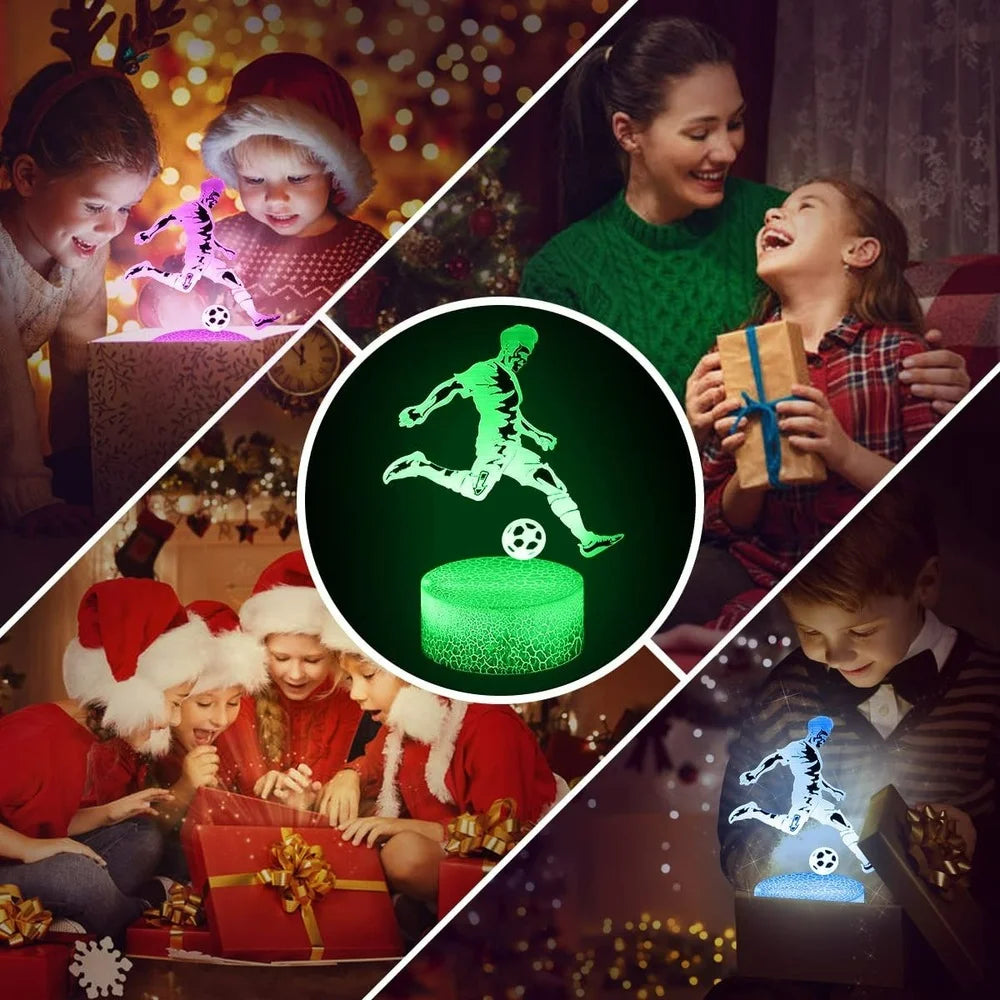 Lámpara LED Nocturna para Niños - Ilusión 3D de Fútbol con 7 Cambios de Color