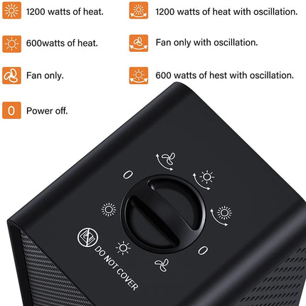 Calentador Eléctrico Vertical con Función de Oscilación de 70° para Hogar, Dormitorio y Oficina
