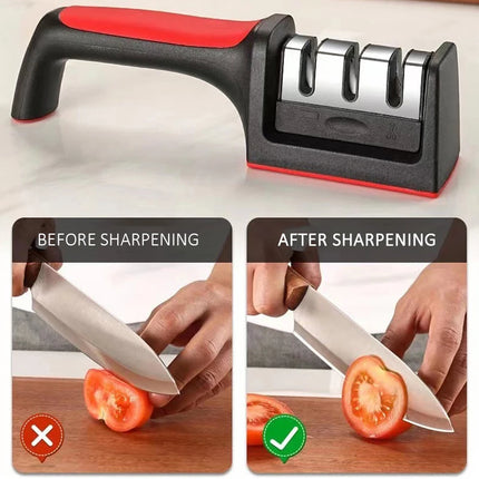 Afilador de cuchillos de cocina multifuncional portátil de 3/4 segmentos - Piedra de afilar negra