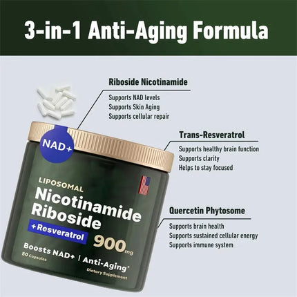 Nicotinamide Riboside Liposomal 900mg + Resveratrol Energía Sin Sabor