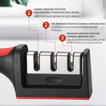 Afilador de cuchillos de cocina multifuncional portátil de 3/4 segmentos - Piedra de afilar negra