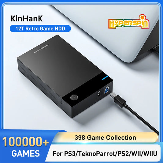 Disco duro externo Hyperspin con más de 100,000 juegos retro, compatible con PS4/PS3/PS2/SS para Windows 7/8/10/11 (12 TB)