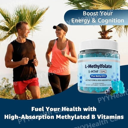 Gomitas de L-Metilfolato 5-MTHF con Metil B12, B1, B2, B6, Complejo B, Vitaminas, Apoyo Nutricional Diario General