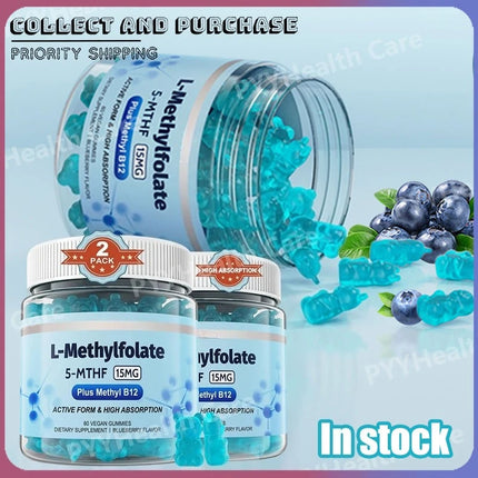 Gomitas de L-Metilfolato 5-MTHF con Metil B12, B1, B2, B6, Complejo B, Vitaminas, Apoyo Nutricional Diario General