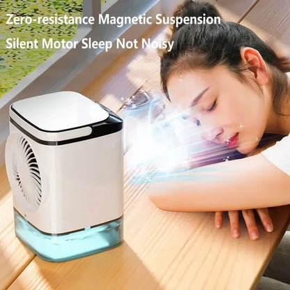 Ventilador Eléctrico de Mesa con Doble Atomización Ultrasónica, 3 Velocidades, Silencioso y con Luz Nocturna, Ideal para el Hogar