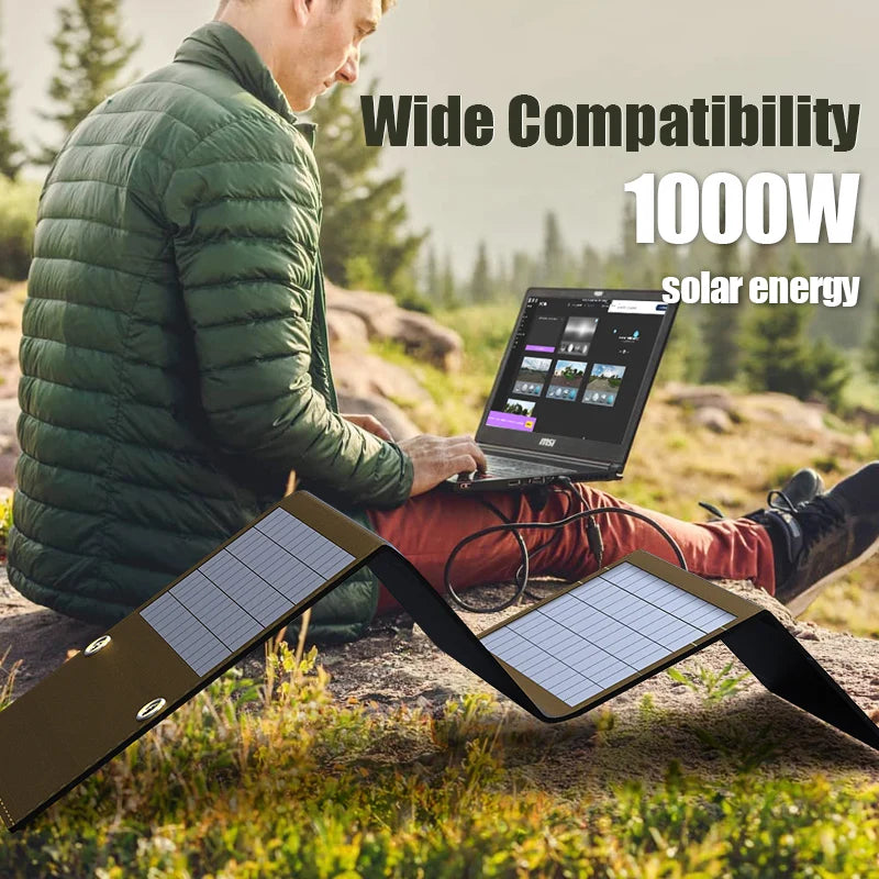 Panel Solar Portátil Plegable de 1000W con Salidas USB+DC: Cargador Solar Exterior para Generador de Energía, Hogar y Teléfonos Móviles