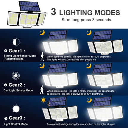 Luz Solar LED 328/348: Súper Brillante, Sensor de Movimiento y Resistente al Agua IP65