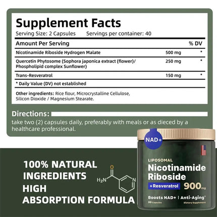 Nicotinamide Riboside Liposomal 900mg + Resveratrol Energía Sin Sabor