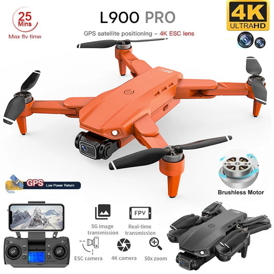 Drone Profesional L900 Pro GPS 4K con Doble Cámara HD, Wifi 5G, Fotografía, Plegable, Sin Escobillas, Quadcopter RC Alcance 1.2KM