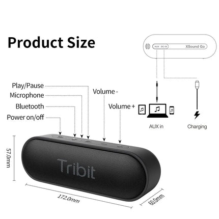 Altavoz Portátil Tribit XSound Go: Resistente al Agua IPX7, Mejor Bajo, 24 Horas de Reproducción para Fiestas y Camping