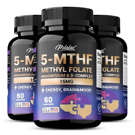 Suplemento de metilfolato 5-MTHF: mejora la memoria, el enfoque y la claridad, aumenta la función cognitiva, la energía, el soporte cerebral y el estado de ánimo S
