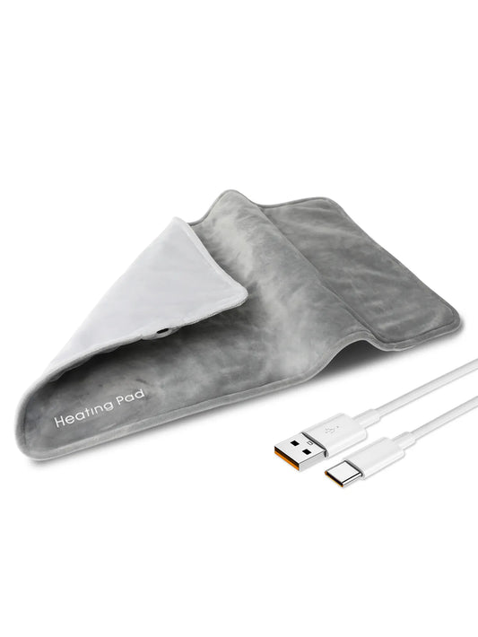 Almohadilla Eléctrica USB para Alivio de Dolores en la Espalda y Menstruales, Manta Térmica Mini con Cable de 59 PULGADAS, 19.6*11.8 PULGADAS, Gris