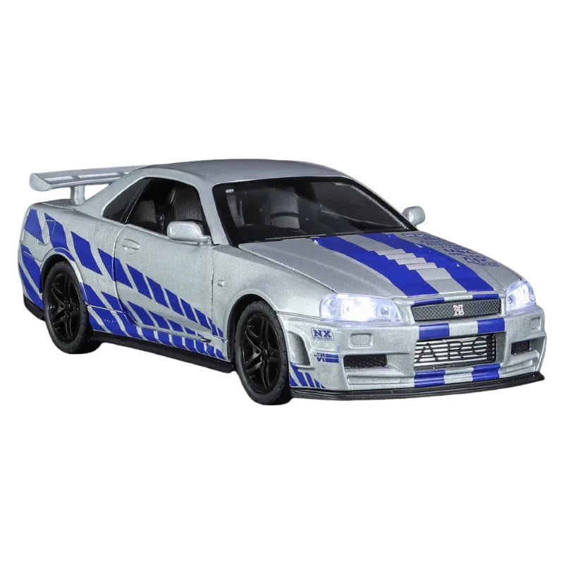 Nissan Skyline GT-R R34 1:32 - Modelo de Coche Deportivo de Colección en Metálica, Rápido y Furioso, Juguetes de Decoración para Niños y Fans