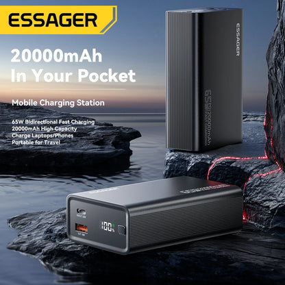 Batería Externa Essager 20000mAh - Carga Rápida para Celulares y Laptops