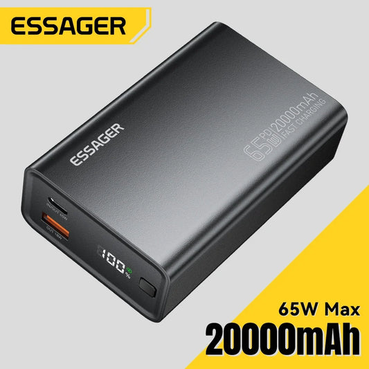 Batería Externa Essager 20000mAh - Carga Rápida para Celulares y Laptops