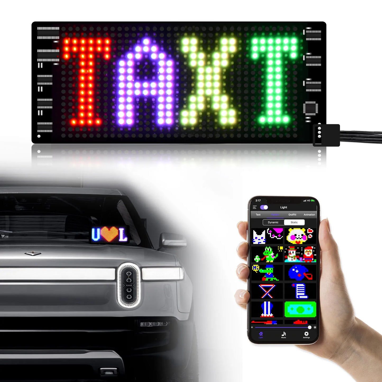 Letrero LED Brillante Gotus: Animado, Programable y Controlado por Bluetooth para Autos Uber y Publicidad