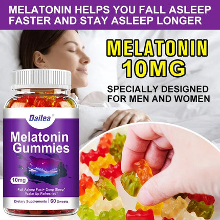 Melatonina 10 mg de gomitas para adultos (60 gomitas) - Gomitas para dormir y dormir profundo de máxima resistencia - Sin gluten, sin OGM, vegetarianas