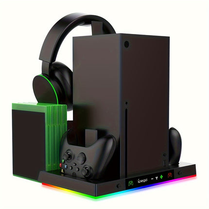 Soporte de Enfriamiento para Xbox Series X con Carga para Controlador, Luz RGB, Ventiladores Dobles y Soporte para Auriculares.